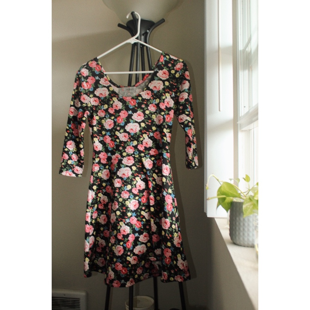 A Soft Black Dress with Yellow and Pink Flowers